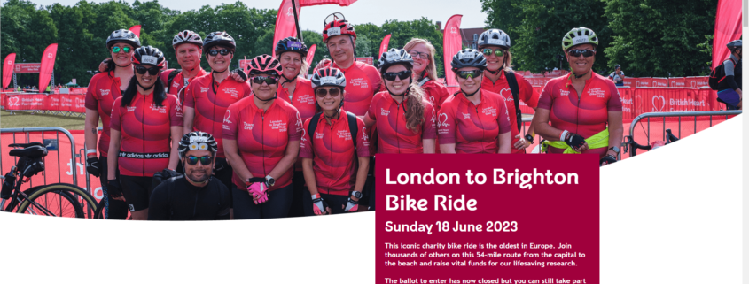 Screenshot of BHF London to Brighton Ride website